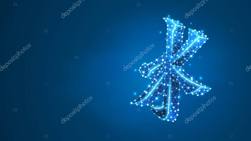 Confucianism symbol. Sign of Hundred Schools of Thought. Chinese Ruism religion concept. Abstract, digital, wireframe, low poly mesh, vector blue neon 3d illustration. Triangle, line dot