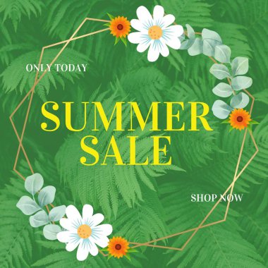 Çiçekli modern pankart. Yaz indirimi. Satış konsepti. İndirim arka planı.