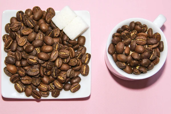 Kaffebönor och sockerbitar för matlagning frukost. Högst upp. Havskräfta — Stockfoto