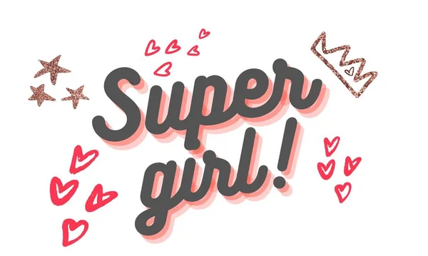 Ilustracja Super Girl Ubrania Ikona Plakietki Dla Dzieci Inspirujący Baner — Zdjęcie stockowe