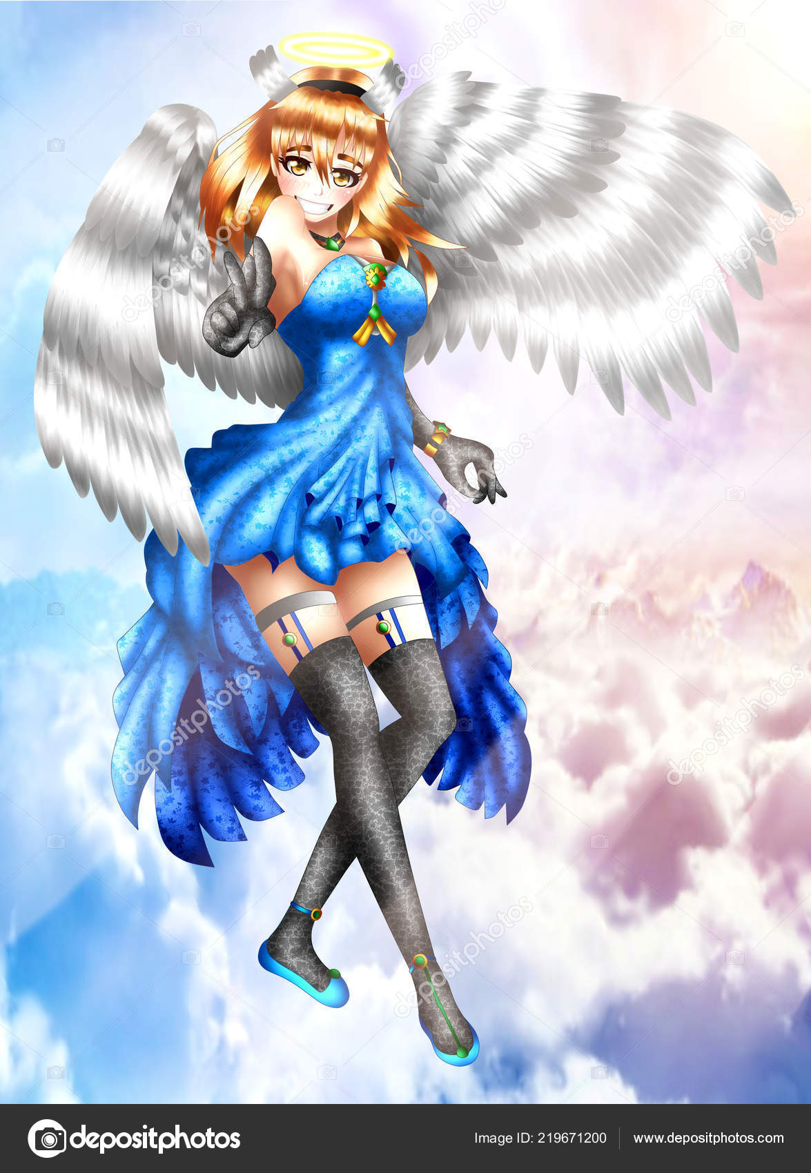 Linda anjo no estilo anime ilustração stock. Ilustração de estilo