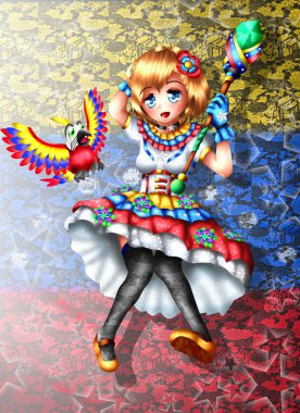 Sihirli kız, venezuela bayrak ve arkadaşın Guaqui, anime tarzında renk tarafından ilham.