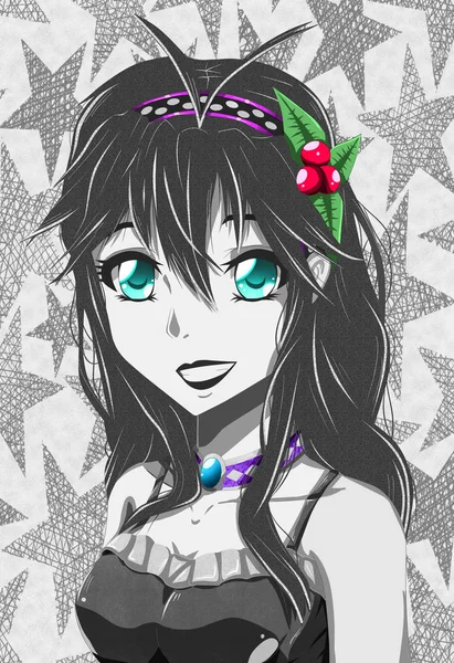 Portrait Girl Black White Anime Style — Stock Photo, Image