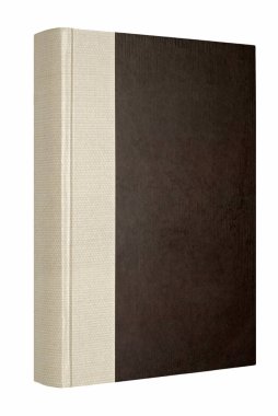 Beyaz arka plan üzerinde izole kahverengi kalın bir kitap. Omurga kumaş malzeme ile kaplı