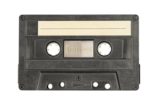 Cassette Audio Noire Rétro Isolée Sur Fond Blanc — Photo