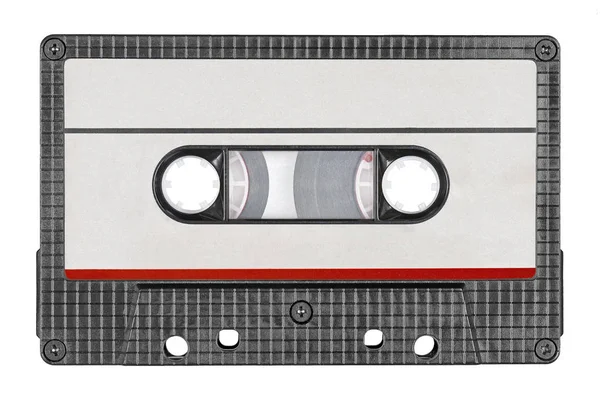 Cassette audio noire rétro. Étiquette papier gris . — Photo