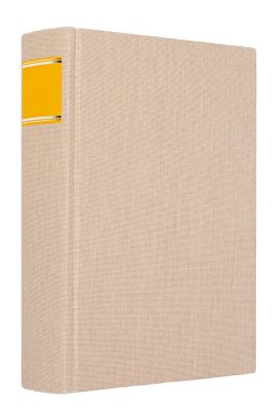 Beyaz arka plan üzerinde izole sırtta sarı çerçeve ile gri kitap.