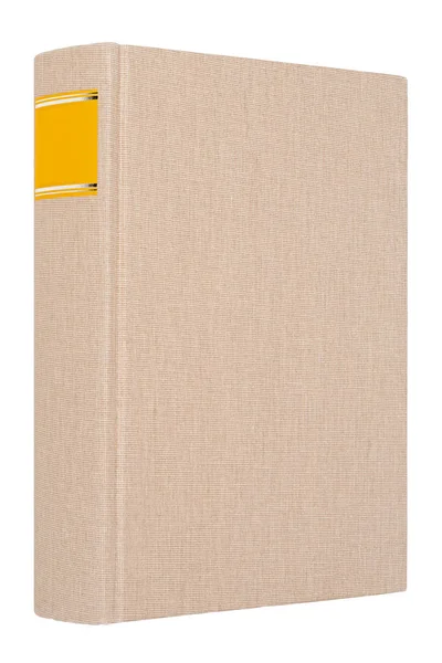 Szara książka z żółtą ramką na kręgosłup na białym tle. — Zdjęcie stockowe