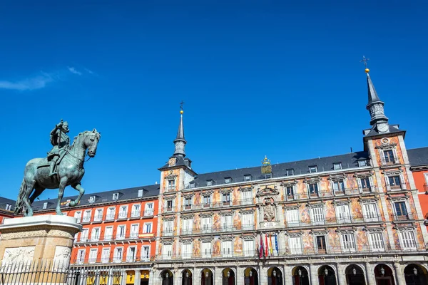 Piękna Plaza Mayor Madrycie Pomnik Filipa Iii — Zdjęcie stockowe