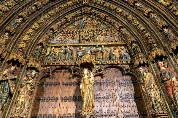Schöne Verzierte Tür Der Santa Maria Kirche Laguardia Spanien Stockfoto