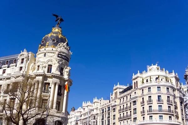 Górnej Części Metropolii Piękny Budynek Madrycie Hiszpania — Zdjęcie stockowe