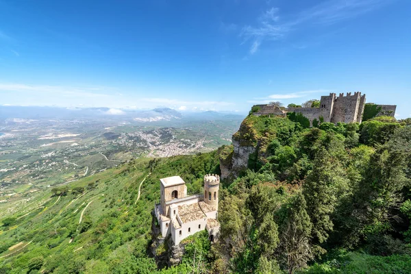 Κάστρα Ένα Δραματικό Σκηνικό Erice Ιταλίας Για Νησί Της Σικελίας — Φωτογραφία Αρχείου