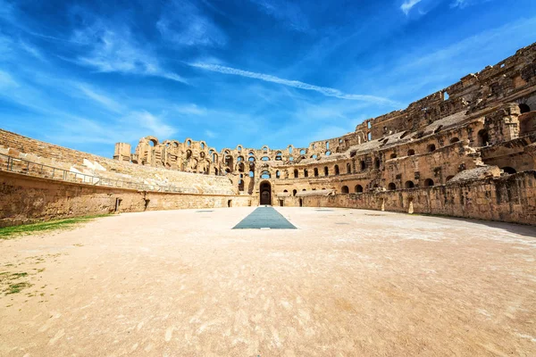 Vista Del Anfiteatro Jem Con Cielo Dramático Túnez — Foto de Stock