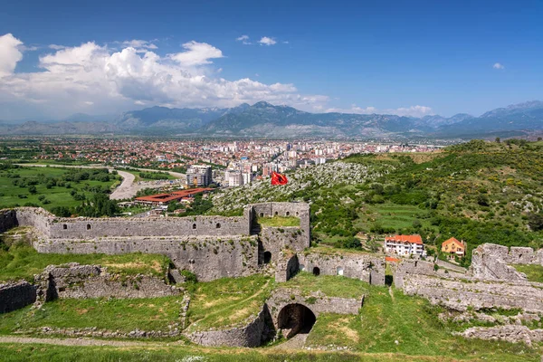 Албанська Прапор Rozafa Замок Shkoder Албанія Фоновому Режимі — стокове фото