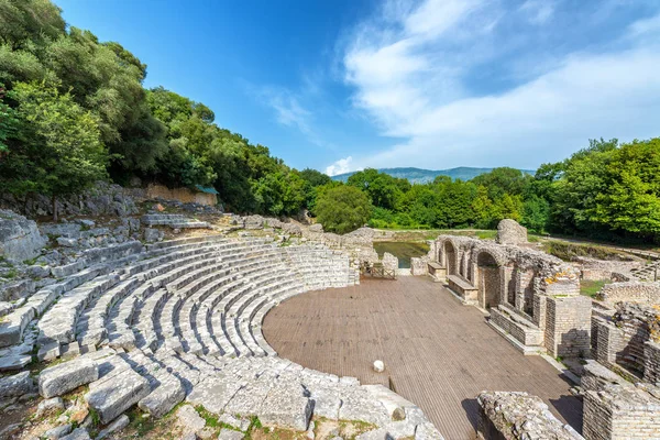 Teatro Antigo Nas Ruínas Butrint Sul Albânia — Fotografia de Stock