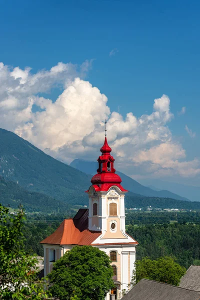 Veduta Verticale Della Bellissima Chiesa Janez Vicino Bled Slovenia — Foto Stock