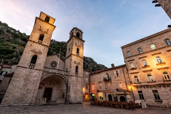 Tidig Morgon Blå Timme Visa Tryphon Katedralen Medeltida Kotor Montenegro — Stockfoto