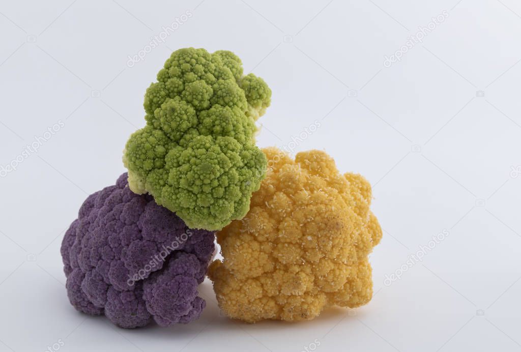 colored cauliflower on a white background - Imagen