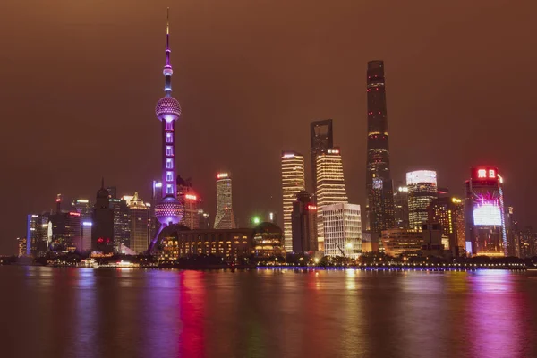 Hermosa Noche Paisaje Urbano Shanghai Con Las Luces Ciudad Río —  Fotos de Stock