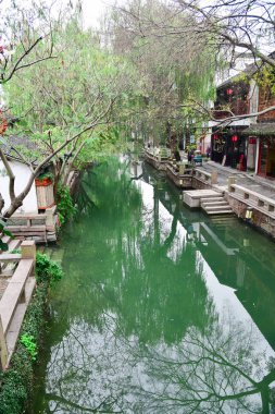 Zhouzhuang, Jiangsu, Çin - 14 Aralık 2018: Zhouzhuang Jiangsu province, kanallar için ünlü bir şehirdir, Çin, bilinen 