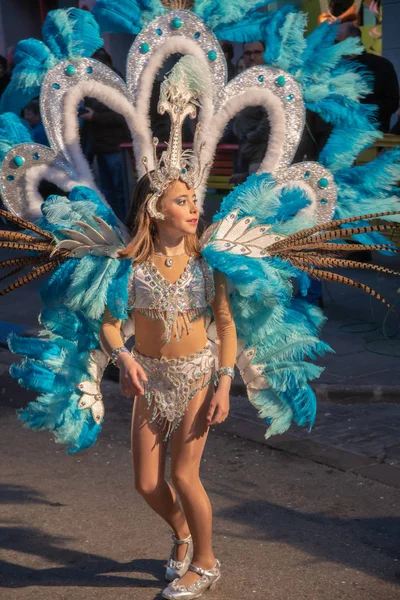 People dressing in costumes in the streets of vinaros to celebrate the carnival — Stock Photo, Image