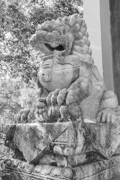 中国传统的老亚洲狮子雕像雕塑在前面 — 图库照片
