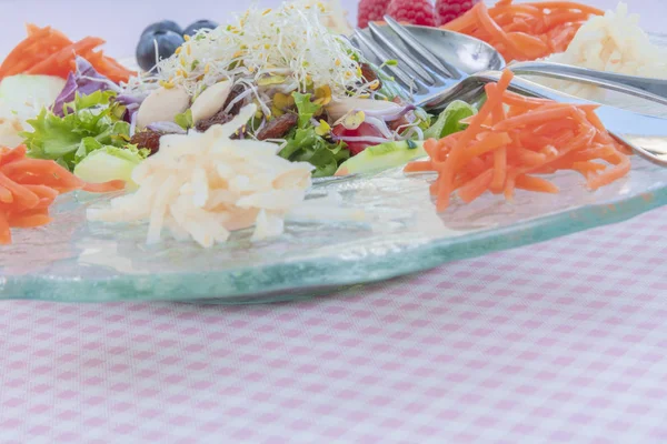 Свіжий салат з бобовими паростками та подрібненими овочами — стокове фото