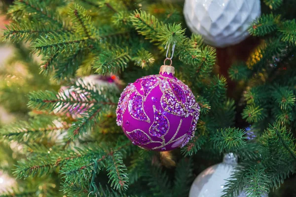 Beautiful Elegant Decorated Rhinestones Stones New Year Ball Christmas Tree — Stock Photo, Image