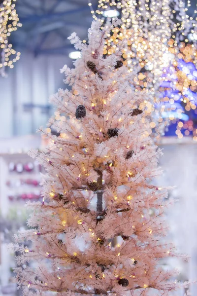 Boże Narodzenie Tła Sztuczne Drzewo Różowy Nowy Rok — Zdjęcie stockowe