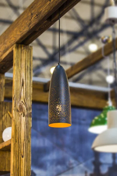 Černý Oranžový Design Minimalistický Lampa Přívěsek Světlo Oranžovou Uvnitř — Stock fotografie