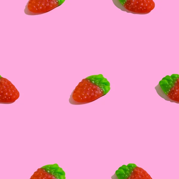 Creative seamless pattern with jelly raspberry on pink background. Candy abstract background — Stock Photo, Image