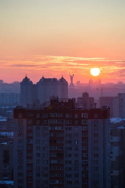 Zonsondergang Kiev Avond Weergave Van Het Panorama Van Stad Kerk — Stockfoto