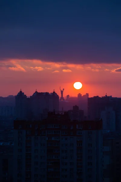 Zonsondergang Kiev Avond Weergave Van Het Panorama Van Stad Kerk — Stockfoto