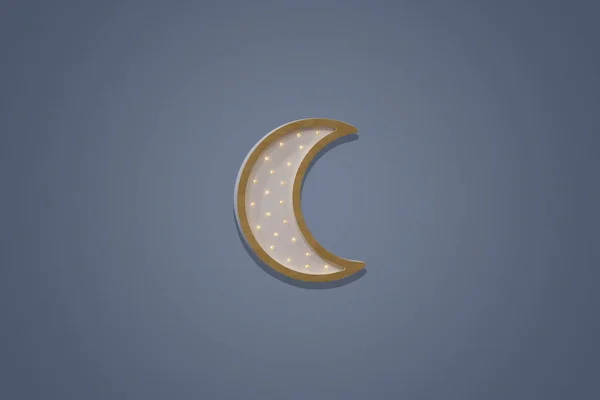 Ay şeklinde bir çocuk yatak odası için gece lambası. Led duvar gece ışığı mavi arka plan üzerinde izole