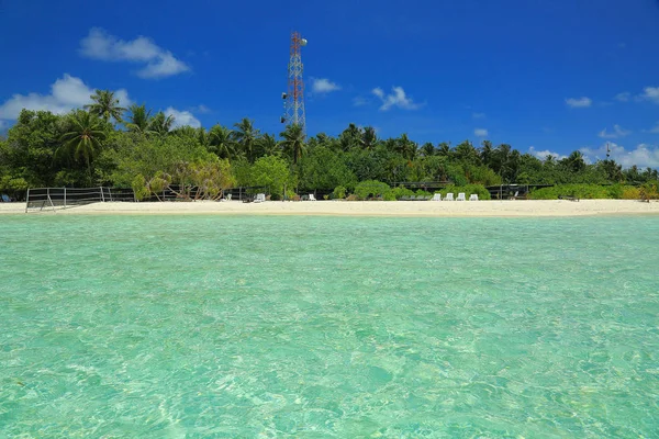 Hermosa Vista Isla Océano Índico Maldivas Agua Turquesa Playa Arena — Foto de Stock