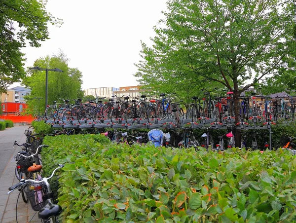 Vista Del Aparcamiento Público Bicicletas Uppsala Suecia Europa Concepto Estilo — Foto de Stock