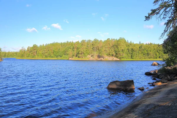 Piękny Widok Jezioro Letni Dzień Ciemny Niebieski Jezioro Woda Powierzchnia — Zdjęcie stockowe