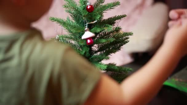 Dziecko Dekorowanie Zabawka Christmas Tree Boże Narodzenie Koncepcja Boże Narodzenie — Wideo stockowe