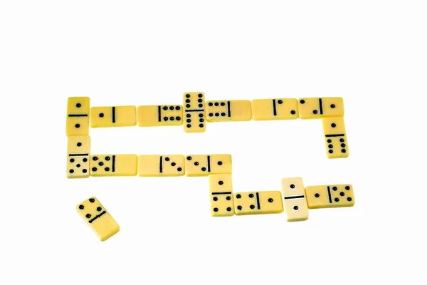 Vista Ravvicinata Chip Domino Isolati Sfondo Bianco Sfondo Gioco — Foto Stock