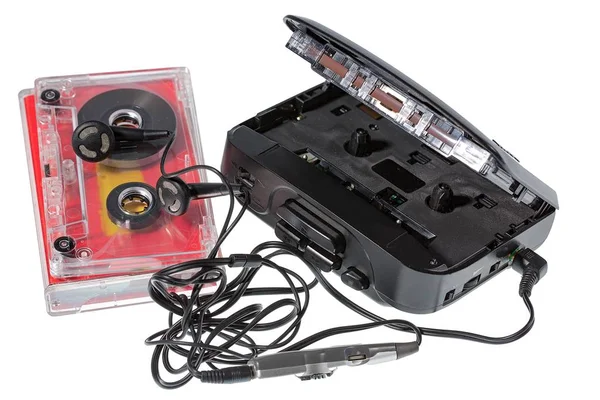 Bliska Widok Odtwarzacza Audio Kasety Magnetofonowej Białym Tle Stare Technologie — Zdjęcie stockowe