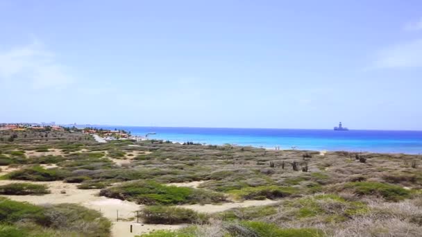 Natürliche Schönheit Arubas Nordküste Offroad Aruba Erstaunliche Steinwüstenlandschaft Blaues Meer — Stockvideo