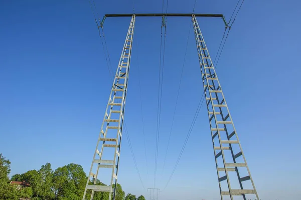 Hoogspanning Transmissielijn Prachtige Achtergronden Zweden Europa — Stockfoto