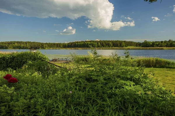 Coucher Soleil Sur Lac Suède Belle Vue Surface Eau Miroir — Photo