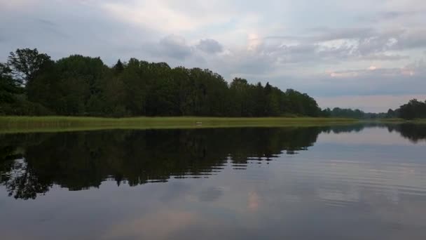 Gorgeous View Nature Landscape Calm Summer Evening Lake Shore Green — Stock Video