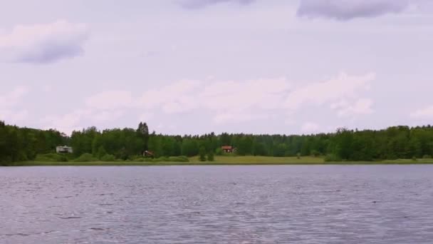 Nádherný Výhled Západ Slunce Jezeře Létě Jezero Nebe Sbíhají Obzoru — Stock video