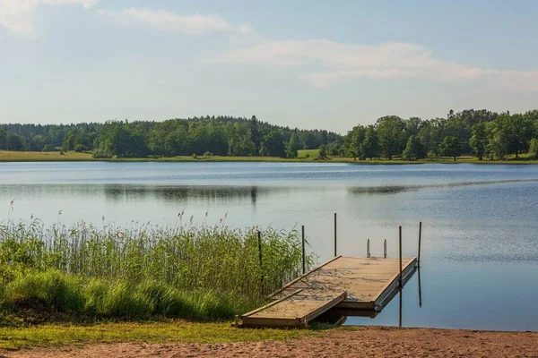 Belle Vue Sur Les Jeux Natation Locaux Sur Lac Beaux — Photo