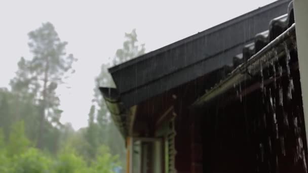 Beautiful View Roof Thunder Sky Background Heavy Rain Beautiful Nature — Stock Video