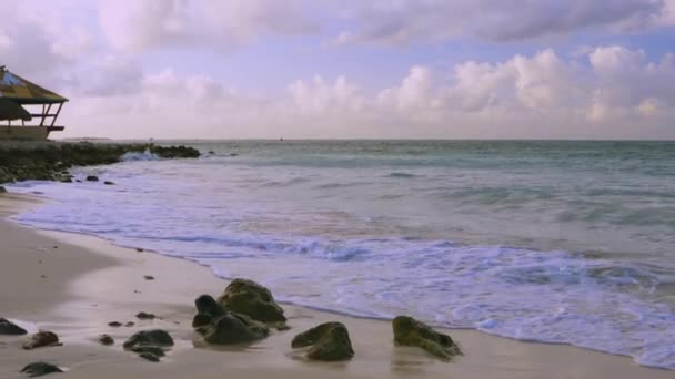 阿鲁巴的自然美 美丽的石头景观和蓝色的海洋 美丽的自然背景 — 图库视频影像