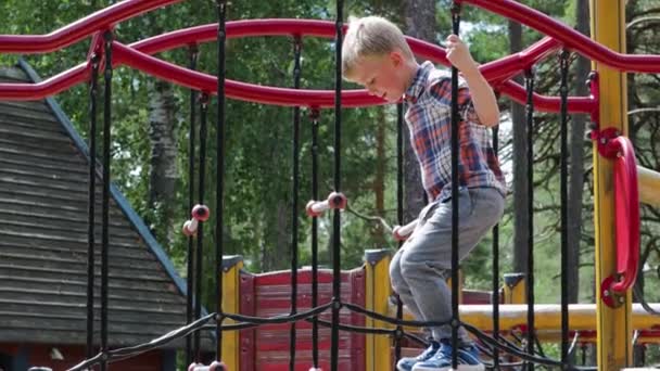 Gyönyörű Kilátás Nyílik Apa Fia Játszótéren Szabadtéri Parkban Nyári Napon — Stock videók