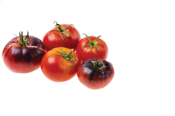 Close Vista Macro Tomates Vermelhos Maduros Isolados Fundo Branco Conceito — Fotografia de Stock